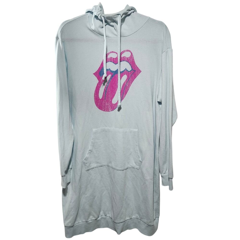 Torrid SZ 0 Baby Blue Rolling Stone Lips Long Hooded Sweatshirt Babyblue Pocket